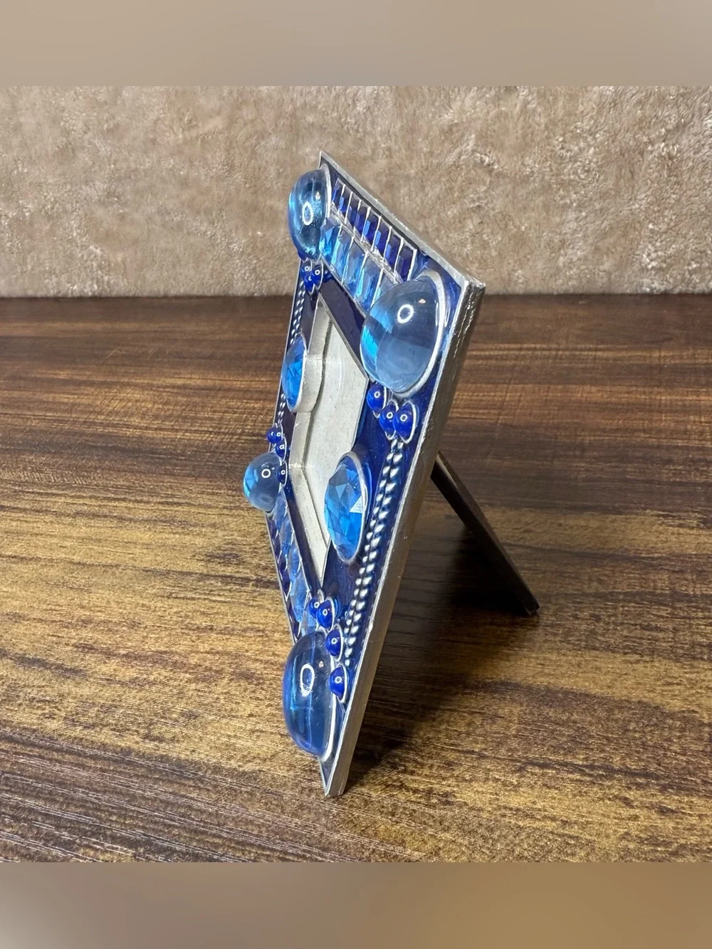 Y2K Ornate Jewel Blue Enamel Pewter Picture Frame 2x2 Photo Funky 90s Whimsigoth